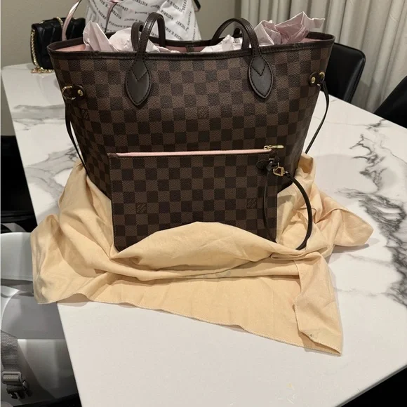 Louis Vuitton Tote MM Rose Ballerine Canvas/Leather With Pochette - Picture 1 of 8